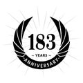 183 years anniversary design template. Elegant anniversary logo design. 183 years logo. Royalty Free Stock Photo