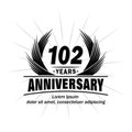 102 years anniversary. Elegant anniversary design. 102nd years logo. Royalty Free Stock Photo