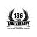 136 years anniversary. Elegant anniversary design. 136th years logo.