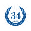 34 years anniversary design template. Elegant anniversary logo design. Thirty-four years logo. Royalty Free Stock Photo