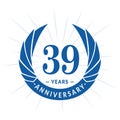 39 years anniversary design template. Elegant anniversary logo design. Thirty-nine years logo.