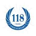 118 Years Anniversary Design Template. Elegant Anniversary Logo Design. 118 Years Logo.
