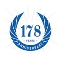 178 years anniversary design template. Elegant anniversary logo design. 178 years logo. Royalty Free Stock Photo