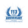 113 years anniversary. Elegant anniversary design. 113rd years logo.