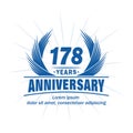 178 years anniversary. Elegant anniversary design. 178th years logo. Royalty Free Stock Photo