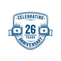 26 years anniversary celebration shield design template. 26th anniversary logo. Vector and illustration. Royalty Free Stock Photo