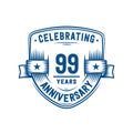 99 years anniversary celebration shield design template. 99th anniversary logo. Vector and illustration. Royalty Free Stock Photo