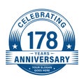 178 years anniversary celebration design template. 178th logo vector illustrations. Royalty Free Stock Photo