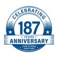 187 years anniversary celebration design template. 187th logo vector illustrations. Royalty Free Stock Photo