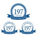 197 years anniversary celebration logotype. 197th anniversary logo collection. Set of anniversary design template. Royalty Free Stock Photo