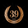 39 years anniversary design template. Elegant anniversary logo design. Thirty-nine years logo.