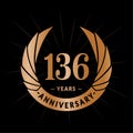 136 years anniversary design template. Elegant anniversary logo design. 136 years logo.