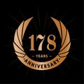 178 years anniversary design template. Elegant anniversary logo design. 178 years logo. Royalty Free Stock Photo