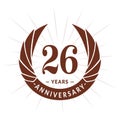 26 years anniversary design template. Elegant anniversary logo design. Twenty-six years logo. Royalty Free Stock Photo