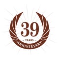 39 years anniversary design template. Elegant anniversary logo design. Thirty-nine years logo.