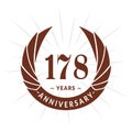 178 years anniversary design template. Elegant anniversary logo design. 178 years logo. Royalty Free Stock Photo