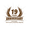 19 years anniversary. Elegant anniversary design. 19th years logo.