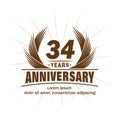 34 years anniversary. Elegant anniversary design. 34th years logo. Royalty Free Stock Photo