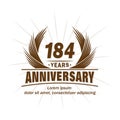 184 years anniversary. Elegant anniversary design. 184th years logo. Royalty Free Stock Photo