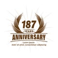 187 years anniversary. Elegant anniversary design. 187th years logo. Royalty Free Stock Photo