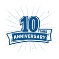 10 years celebrating anniversary design template. 10th anniversary logo. Vector and illustration. Royalty Free Stock Photo