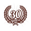 30 years anniversary celebration design template. 30th anniversary logo. Royalty Free Stock Photo