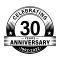30 years anniversary celebration design template. 30th logo vector illustrations. Royalty Free Stock Photo