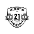 21 years anniversary celebration shield design template. 21st anniversary logo. Vector and illustration. Royalty Free Stock Photo