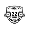 22 years anniversary celebration shield design template. 22nd anniversary logo. Vector and illustration. Royalty Free Stock Photo