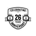 26 years anniversary celebration shield design template. 26th anniversary logo. Vector and illustration. Royalty Free Stock Photo
