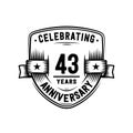 43 years anniversary celebration shield design template. 43rd anniversary logo. Vector and illustration. Royalty Free Stock Photo