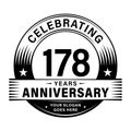 178 years anniversary celebration design template. 178th logo vector illustrations. Royalty Free Stock Photo