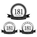 181 years anniversary celebration logotype. 181st anniversary logo collection. Set of anniversary design template. Royalty Free Stock Photo