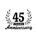 45 years anniversary celebration logotype. 45th anniversary logo. Vector and illustration.