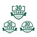 30 years anniversary celebration logotype. 30th anniversary logo collection. Vector illustration. Royalty Free Stock Photo