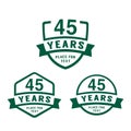 45 years anniversary celebration logotype. 45th anniversary logo collection. Vector illustration. Royalty Free Stock Photo