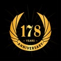 178 years anniversary design template. Elegant anniversary logo design. 178 years logo. Royalty Free Stock Photo