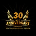30th anniversary design template. 30th years vector and illustration. Royalty Free Stock Photo