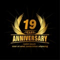 19 years anniversary. Elegant anniversary design. 19th years logo.