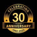30 years anniversary celebration design template. 30th logo vector illustrations. Royalty Free Stock Photo