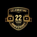 22 years anniversary celebration shield design template. 22nd anniversary logo. Vector and illustration. Royalty Free Stock Photo