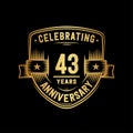 43 years anniversary celebration shield design template. 43rd anniversary logo. Vector and illustration. Royalty Free Stock Photo