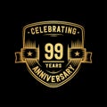 99 years anniversary celebration shield design template. 99th anniversary logo. Vector and illustration. Royalty Free Stock Photo