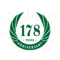 178 years anniversary design template. Elegant anniversary logo design. 178 years logo. Royalty Free Stock Photo