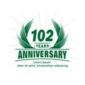 102 years anniversary. Elegant anniversary design. 102nd years logo. Royalty Free Stock Photo