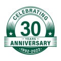 30 years anniversary celebration design template. 30th logo vector illustrations. Royalty Free Stock Photo