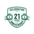 21 years anniversary celebration shield design template. 21st anniversary logo. Vector and illustration. Royalty Free Stock Photo