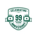 99 years anniversary celebration shield design template. 99th anniversary logo. Vector and illustration. Royalty Free Stock Photo