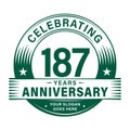 187 years anniversary celebration design template. 187th logo vector illustrations. Royalty Free Stock Photo
