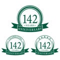 142 years anniversary celebration logotype. 142nd anniversary logo collection. Set of anniversary design template. Royalty Free Stock Photo